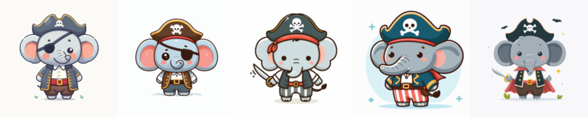 cute elephant vector in pirate costume