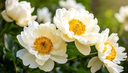 Close-up of beautiful white peonies