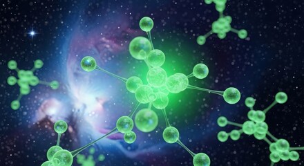 Molecular structure with galaxy background, science concept