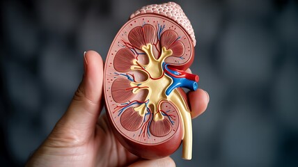 Anatomical Model of a Kidney Held in Hand