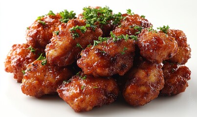 Crispy, glazed chicken pieces piled high