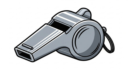 Silver referee whistle vector illustration for sports official equipment and coaching tools design element 100