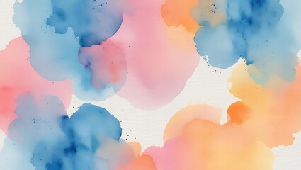 Colorful abstract watercolor background featuring splatters of pastel blue pink and orange hues