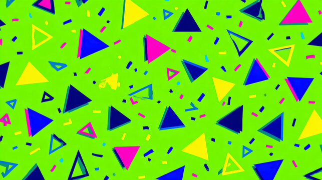 Retro 80s Geometric Pattern on Neon Green Background