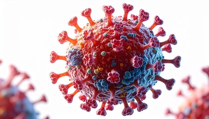 close up 3d render of influenza a virus showing hemagglutinin and neuraminidase proteins isolated on white background