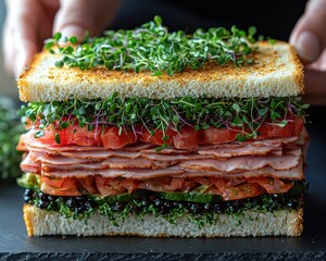 Gourmet sandwich with fresh toppings