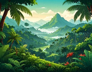 Tropical Valley Landscape Illustration