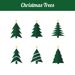 Collection of Christmas tree icons with stars