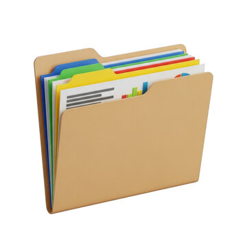 Organized manilla folder with color coded dividers for efficient document management transparent background