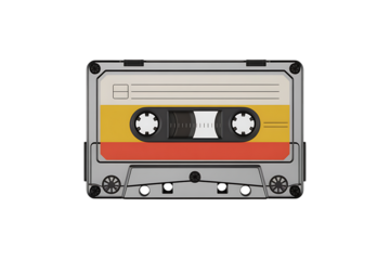Retro audio cassette tape with vibrant retro label, perfect for music nostalgia and vintage design.