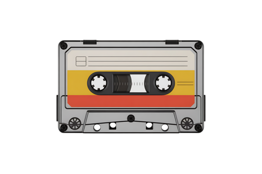 Retro audio cassette tape with vibrant retro label, perfect for music nostalgia and vintage design.