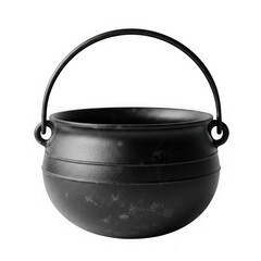 Antique cast iron cauldron with a sturdy handle isolated on transparent background