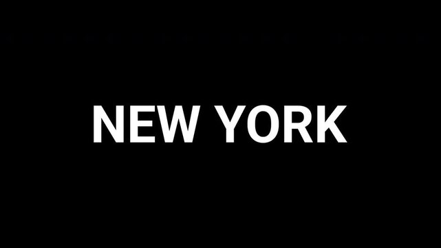 Dynamic black and white animation reveals the text New York with geometric shapes. 4K text animated video