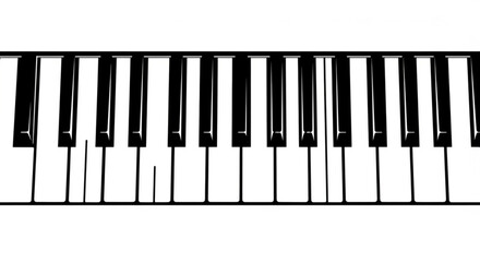 Piano keyboard, musical instrument with black and white keys for playing music, entertainment and education