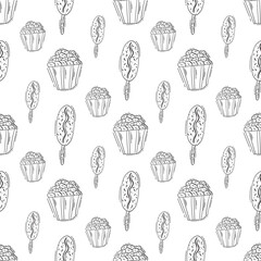 doodle food and beverage seamless pattern. food background