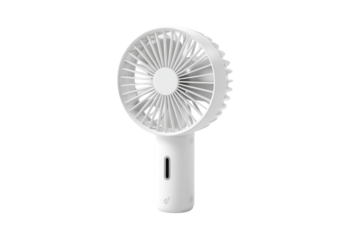 Compact Portable Pocket Fan with Rechargeable Battery, Front View on White Surface, Minimalist Studio Shot, Transparent Background