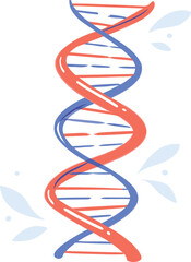 Double helix structure with coral blue and light blue accents molecule science