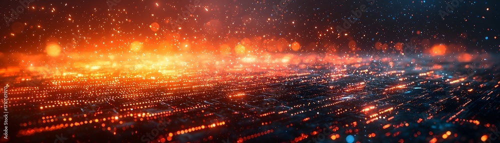 Wall mural abstract digital landscape with glowing particles data streams and futuristic light patterns