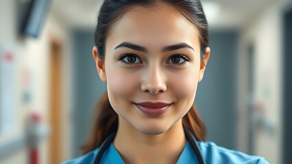 Professional nurse headshot with gentle expression and diffused lighting