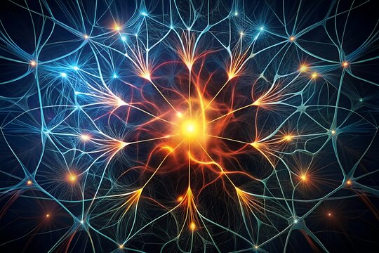 Vibrant neural network connections exploding with energy and light
