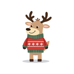 Cartoon reindeer character with winter sweater Christmas artwork