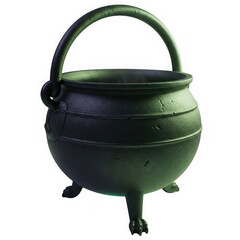Antique cast iron witch s cauldron with handle and three legs isolated on transparent background