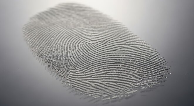 Close-up of a clear, detailed fingerprint impression on a light gray surface. - Powered by Adobe