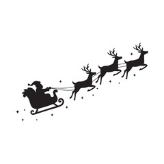 Flying Santa Claus and reindeer silhouette