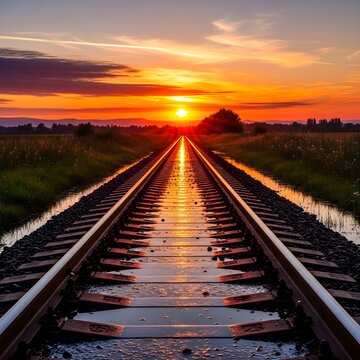 Sunset Reflections on the Tracks