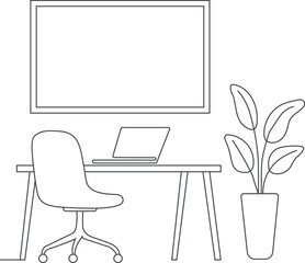 interior of a modern office room line art vector