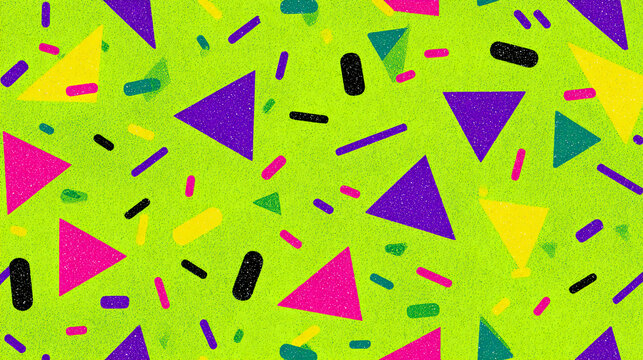 Retro 80s Geometric Pattern on Neon Green Background