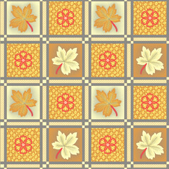 Floral and Leaf Harmony A Botanical Rhapsody Interwoven with Geometric Patterns showcasing a muted