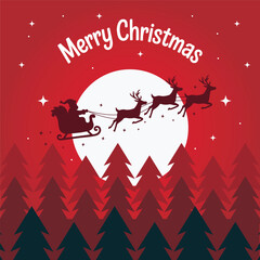 Christmas night illustration with Santa Claus and full moon