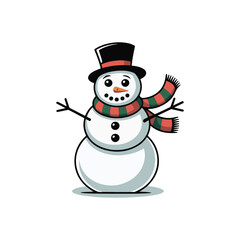 Christmas snowman with top hat and red green scarf
