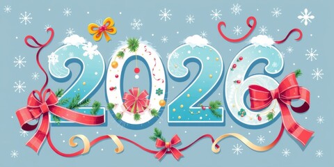 Festive new year 2026 celebration with whimsical decorations and sparkling elements