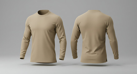 Plain rugby jersey long sleeve mockup, fabric texture, isolated on transparent background