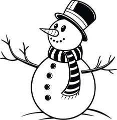 Snowman Silhouette Vector Illustration, Winter Snowman Vector, Holiday Snowman Vector Illustration, Winter Holiday Snowman Vector, Christmas Winter Scene