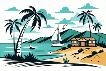 vector illustration of a tropical beach