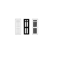 Simple, vector illustration showcasing three variations of a paneled interior door.