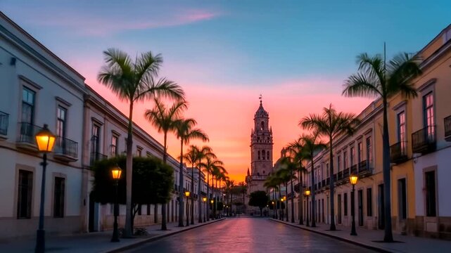 sunset in Jerez de la Frontera Spain, showcasing architecture and urban landscape