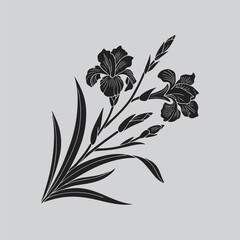 Iris Vintage Floral Bouquet Silhouette