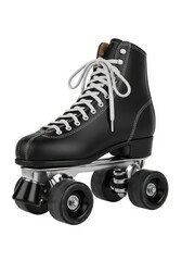Black roller skate with white laces isolated on white background in studio shot