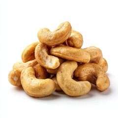 Fototapeta premium Cashew nuts in a pile: A delicious pile of roasted cashew nuts. close-up shot of healthy snack.