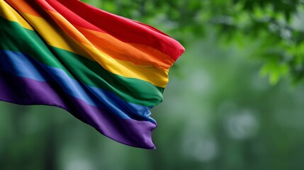 A rainbow flag is flying in the air. The flag is colorful and vibrant, representing the LGBTQ community. Concept of pride and inclusivity, as the rainbow flag is a symbol of acceptance