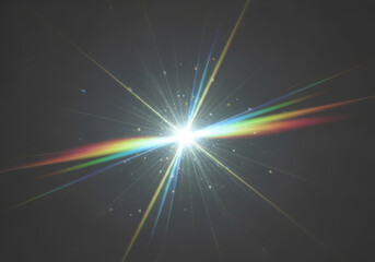 Bright rainbow lens flare effect with starburst and sparkles