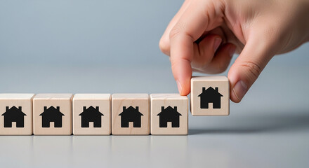 Choosing the Perfect Home Real Estate Investment Hand Placing House Block Property Selection Dream Home Search Housing