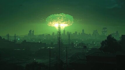 Nuclear Blast Over Cityscape: A Post-Apocalyptic Vision