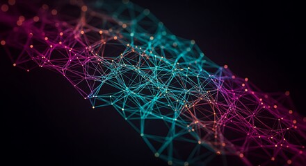 Abstract Digital Network with Colorful Connecting Lines and Nodes on Dark Background
