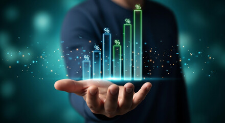 Growth Graph in Hand Business Success Percentage Increase Investment Finance Data Analysis Stock Market Economy Digital