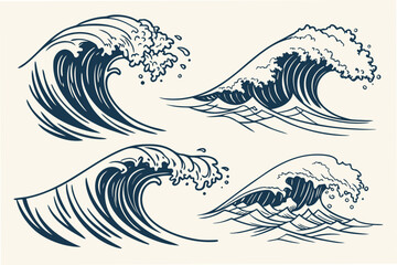 set of hand drawn wave